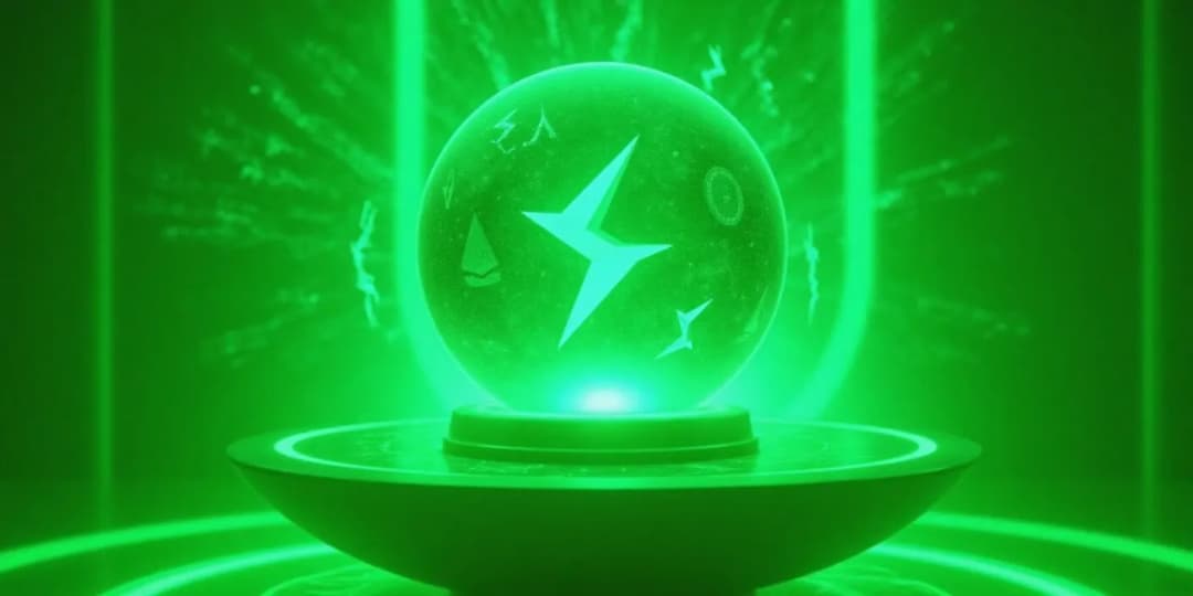 A glowing crystal orb displaying emerging crypto symbols inside, radiating futuristic energy, symbolizing the prediction of top cryptocurrencies to watch in 2025