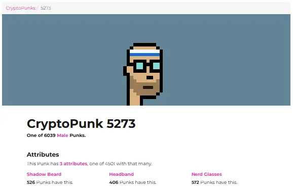 CryptoPunk #5273 with attributes. Source: CryptoPunks