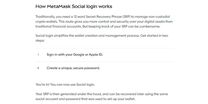 MetaMask diagram of social login and SRP flow