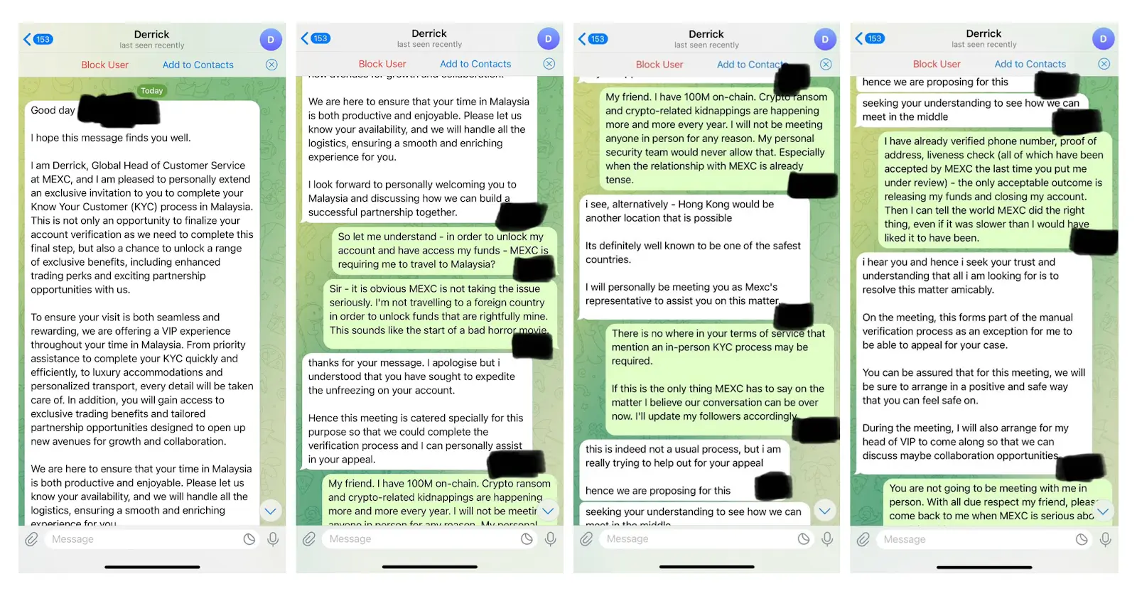 Snapshot of White Whale’s Telegram chat with MEXC support