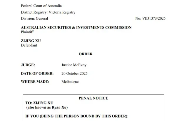 Snapshot of Xu’s Federal Court order approving interim travel restraints