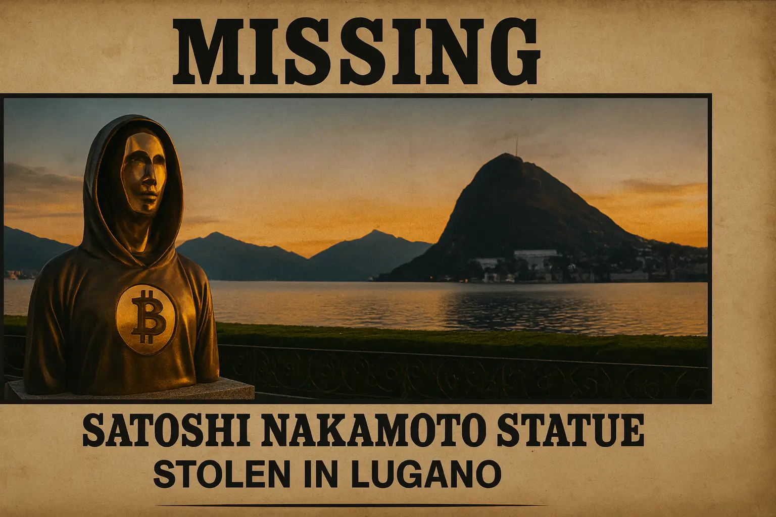 Statue Honouring Bitcoin’s Creator Satoshi Nakamoto Stolen in Lugano, 0.1 BTC Reward Offered